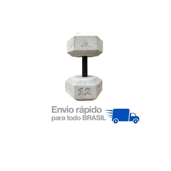 Halter de 12kg - Halter sextavado de cimento sem acabamento- Unidade - Treino em casa