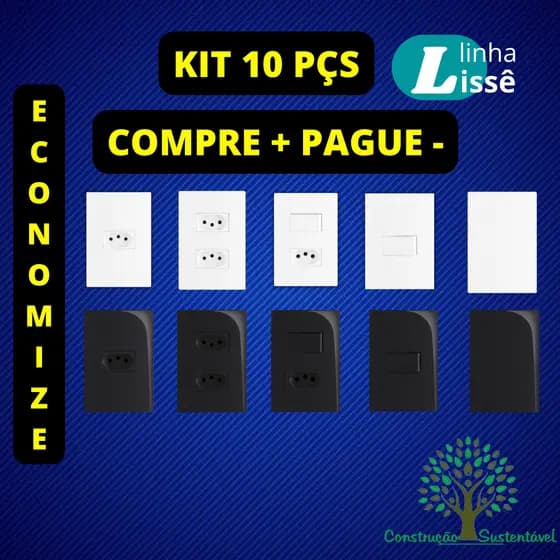 Tomadas, Tomada Dupla, Interruptores Simples - Kits 10 peças Leve Mais Pague Menos Linha Lissê