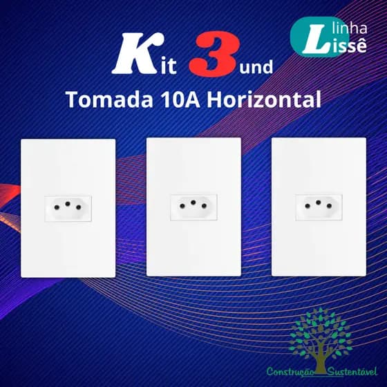 Kit 3 un Tomada Horizontal 10A 2p+t 4x2 Linha Lisse Apoio Branca - SBS