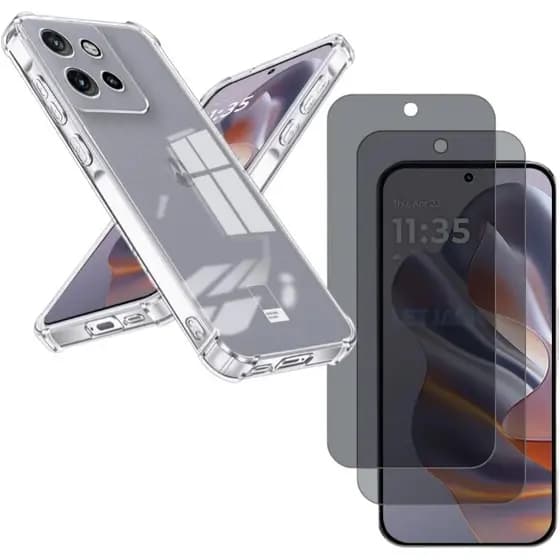 Capa capinha Anti Impacto Transparente + Película 3d 9d Privacidade Para Motorola Edge 60 Neo