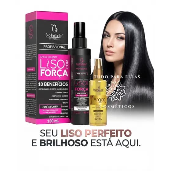 Kit óleo para cabelo + protetor termico cabelo liso imediato sem frizz redutor de volume