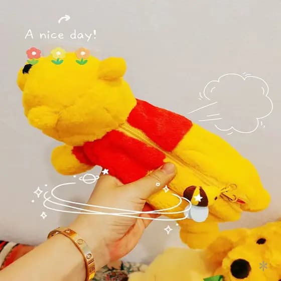 Puff abelhinha saco de caneta fofo Pooh pequeno urso caixa de papelaria estudante caixa de lápis de grande capacidade bo