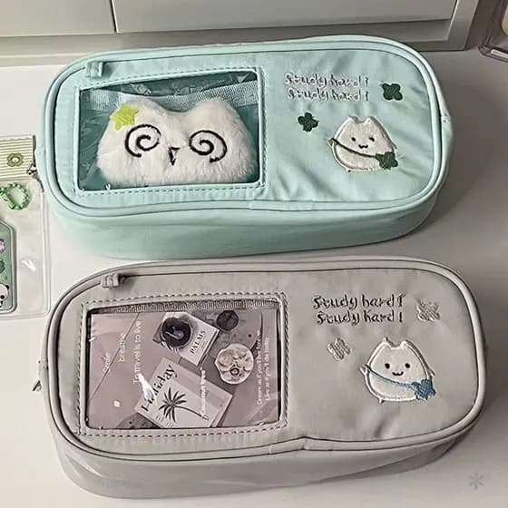 Estojo de Gato e Trevo Fofo Multi-funcional Estojo Escolar de Grande Capacidade para Estudantes Estilo Ins