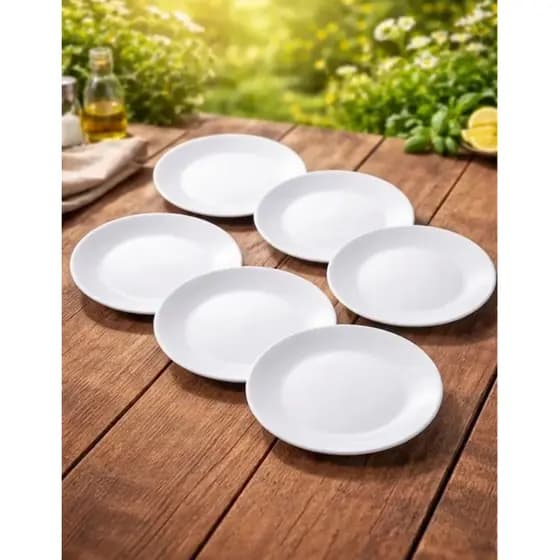 Jogo 6 Pratos Rasos Sobremesa Redondo Opaline Vidro Branco 19 cm