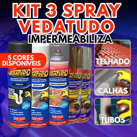 Spray Vedatudo Impermeabilizante Borracha Liquida 400ml 100ml Dryko Reparos Vazamentos Preto Branco Incolor