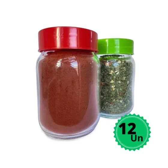 KIT c/12 Potes de Vidros 267ml c/Tampas Plásticas - Multiuso