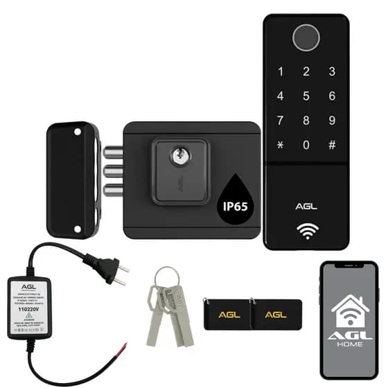 Fechadura Elétrica Digital AGL Externa com Biometria , TAG, SENHA E App Tuya e Agl