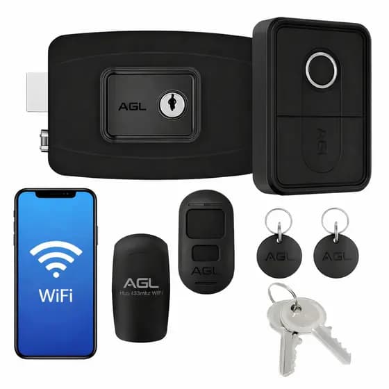 Fechadura Externa de Portao com Controle Remoto Biometria Tag AGL AL100R Bio Card - Com ou sem Wi-fi