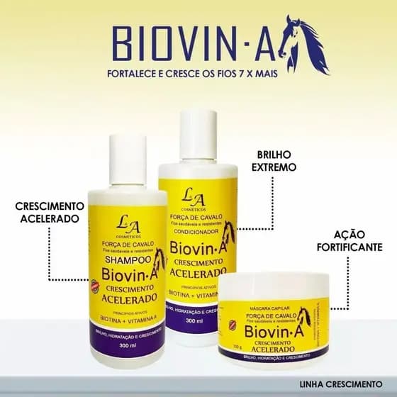 Kit Crescimento Capilar Biovin-A Força de Cavalo L&A Cosméticos 3x300g