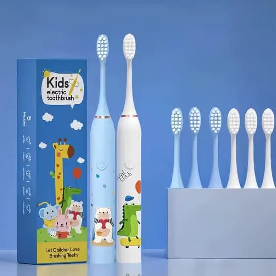 Escova de Dentes Elétrica Infantil Recarregável Bivolt USB + 4 Refis 500mAh 22cm Ultra Macia DKL