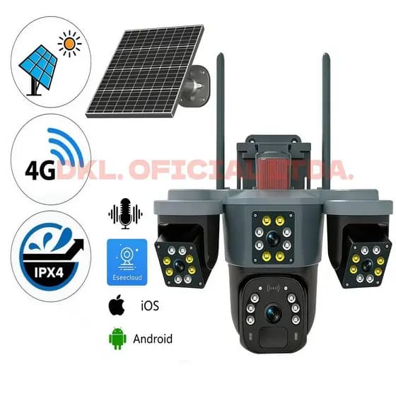 Câmera Ip Solar Externa Full HD Prova D'água 4G Wifi Áudio Bidirecional Solar Lentes Múltiplas DKL