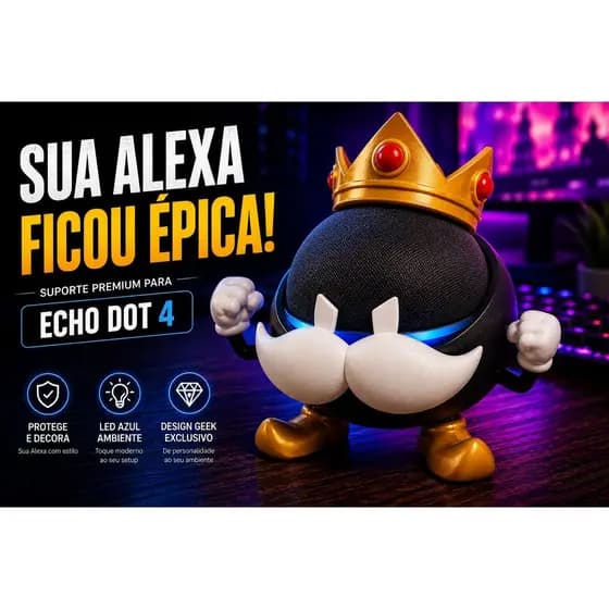 Suporte Rei Bob-Omb (Mario Bross)Para Alexa Echo Dot 4, Echo Dot 5