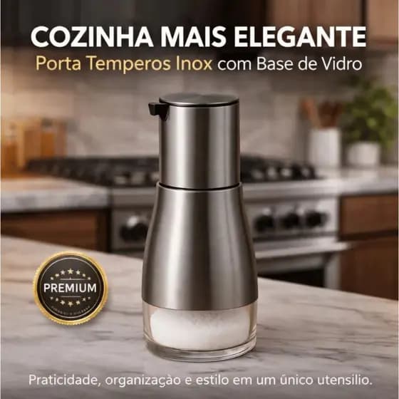 Porta Temperos de Vidro 320ml Tampa Inox Bico Dosador Armazena condimentos Saleiro Pimenteiro