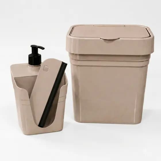 Kit Organizador de Pia Dispenser Detergente Porta Bucha Rodinho e Lixeira Luxo