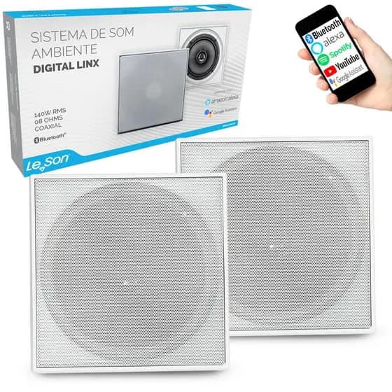 Caixa Ativa Sistema Som Ambiente Bluetooth Quadrada Passiva Arandela de Embutir Teto