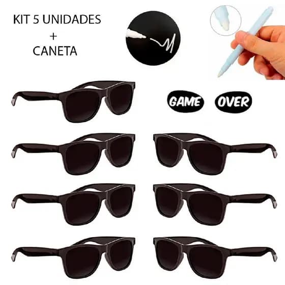 Kit 5 Óculos WF Quadrado Clássico Fashion UV400 Unissex + Caneta Festa Casamento Blogueira