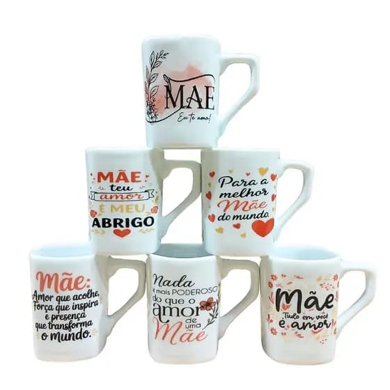 Kit Jogo Conjunto 6 Caneca Mãe - Porcelana Branca Legìtima