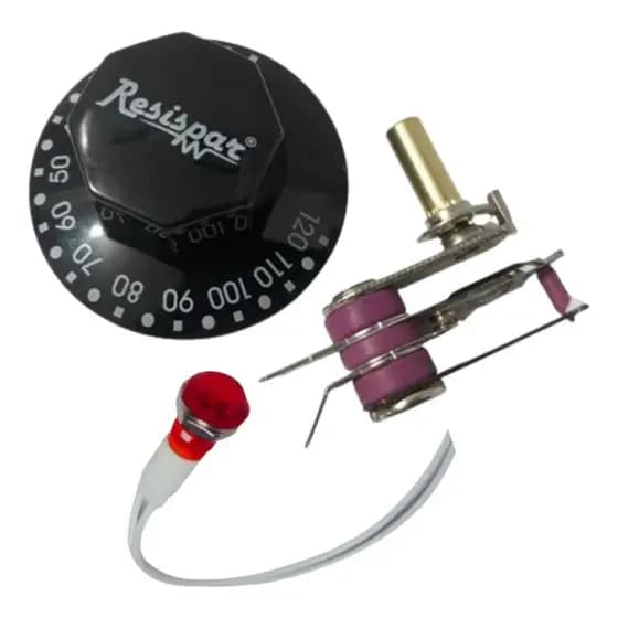 KIT TERMOSTATO C/ BOTÃO 120°C LÂMPADA P/ ESTUFA SALGADO 220V