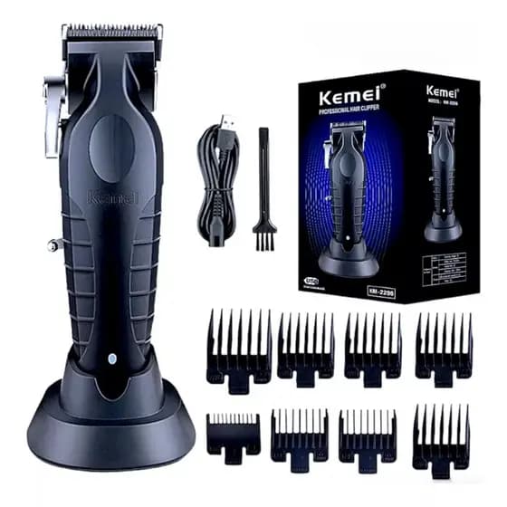 Máquina de Corte Cabelo 7800 RPM Profissional Eléctrica com Base Carregador Kemei original Km-2296 Bivolt