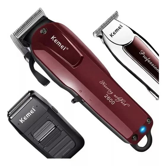 Kit 03 Barbeadores Kemei Maquina de Corte Kemei 2600, Acabamento kemei 9163 e acabamento Shaver Kemei 1102