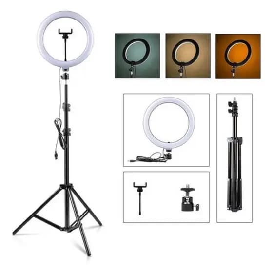 Kit Iluminação 1 Ring Light Professional 26cm com Suporte para Celular e 1 Ring Light 16cm com Tripé - Kit Youtuber