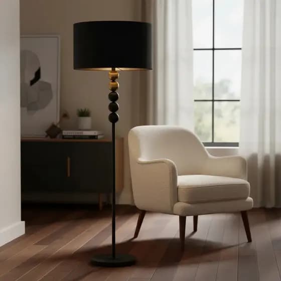 (2002) Luminária Chão Três Nível Estilo Assoalho Madeira Para Sala Quarto Escritório Preta Ou Branca