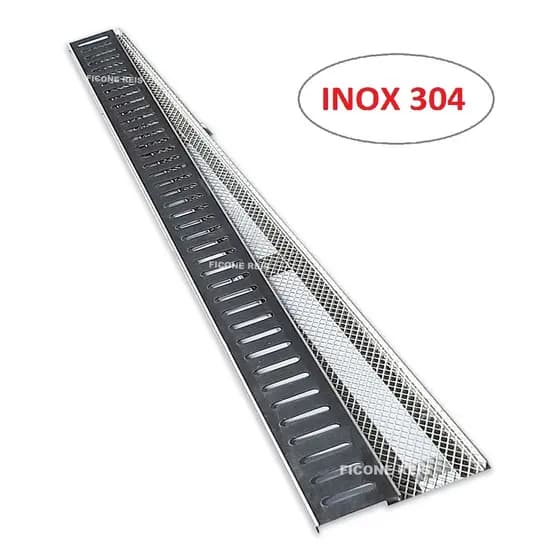 Grelha Inox 5cm x 50cm com Suporte e Tela Anti Insetos - Ralo Estreito Varanda Borda de Piscina - Ficone Decor