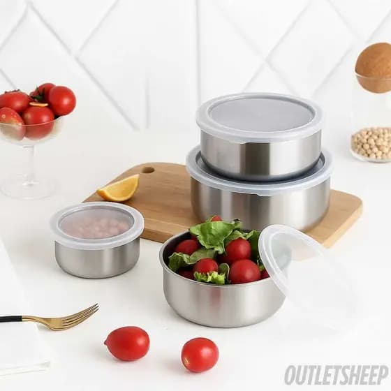 Conjunto 5 Tigelas Inox com Tampas Flexíveis – Kit Completo