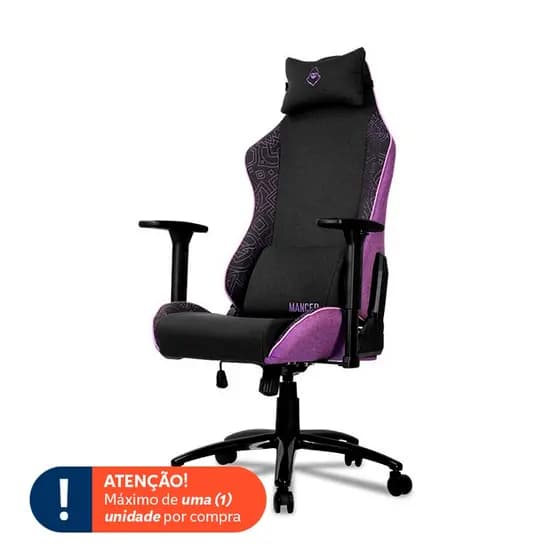 Cadeira Gamer Mancer Tyr C, Espuma Moldada, Braco 3D, Tecido, Preto e Roxo, MCR-TRC-FB