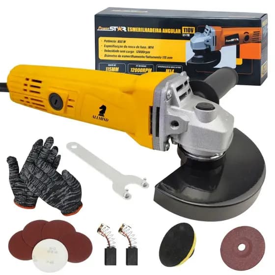 Esmerilhadeira Lixadeira Angular Eletrica 115mm 850W Profissional Com Acessorios Allmind