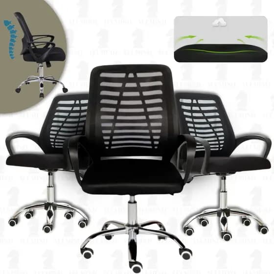 Cadeira De Escritório Ergonômica Executiva Presidente Mônaco Plus Giratória Mesh Conjunto 3 Cadeiras