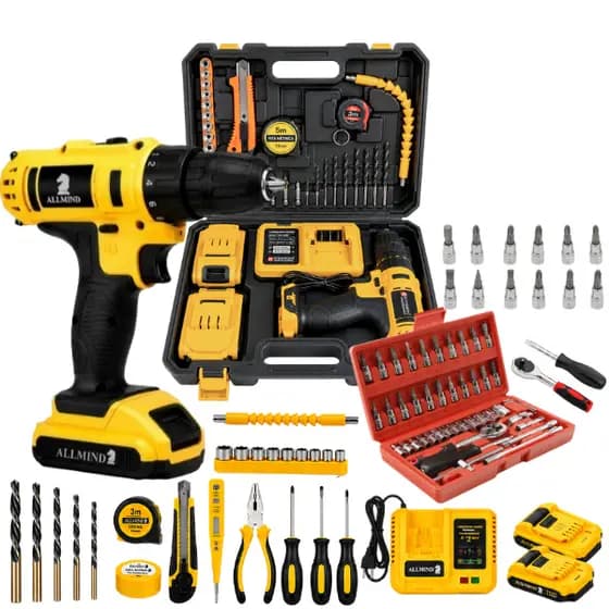 Kit Furadeira Parafusadeira 2 Baterias Profissional 25V Brushless Bivolt Acessórios E Maleta Soquete