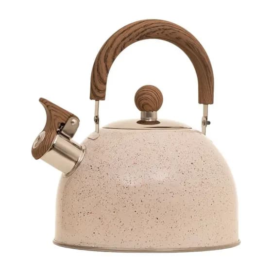 Chaleira Inox Apito Bege Marmorizado Cabo Wood Soft 2 Lt