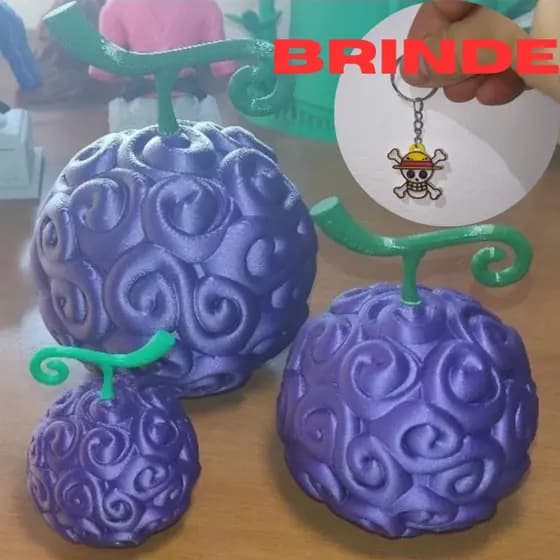Gomu Gomu/Akuma no Mi em PLA fruta do Luffy + Chaveiro One - Piece