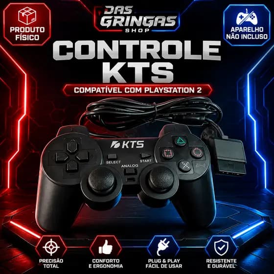 Controle Joystick para PlayStation 2 com Fio PS2 KTS-P2D - KTS