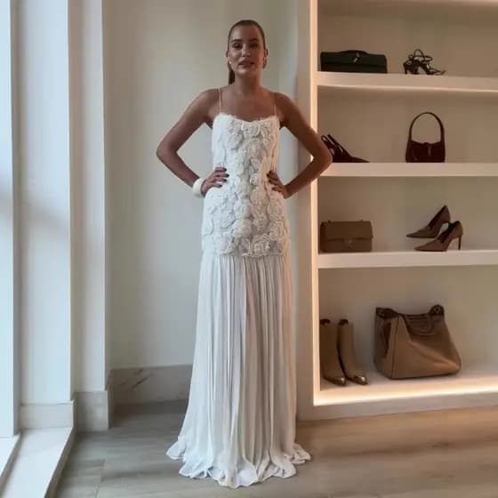 Tridimensional Rosa Decoração Babados Emenda Estilingue Festa Banquete Vestido
