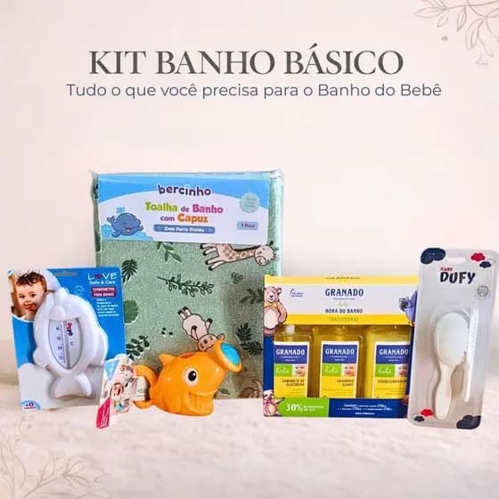 Kit Banho Bebê Básico c/ 5 Itens Granado Shampoo Sabonete Toalha Termômetro Escova Recém-Nascido