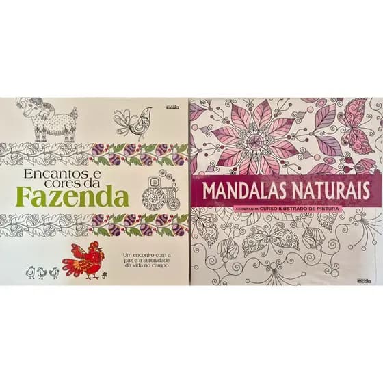 Kit 2 Livros para Colorir: Encantos e Cores da Fazenda e Mandalas Naturais - Adulto