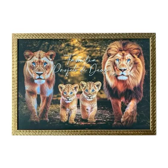 Quadro Leão Familia Projeto De Deus 50x70cm Resinado.