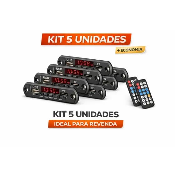 Módulo MP3 Bluetooth 12V USB Rádio FM Controle Som Automotivo Carro Kit 5