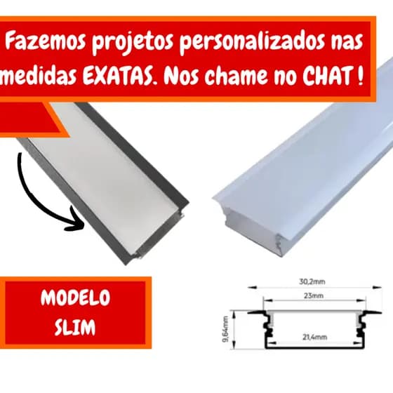 Perfil de LED Embutir 30mm 1m Preto ou Branco Slim