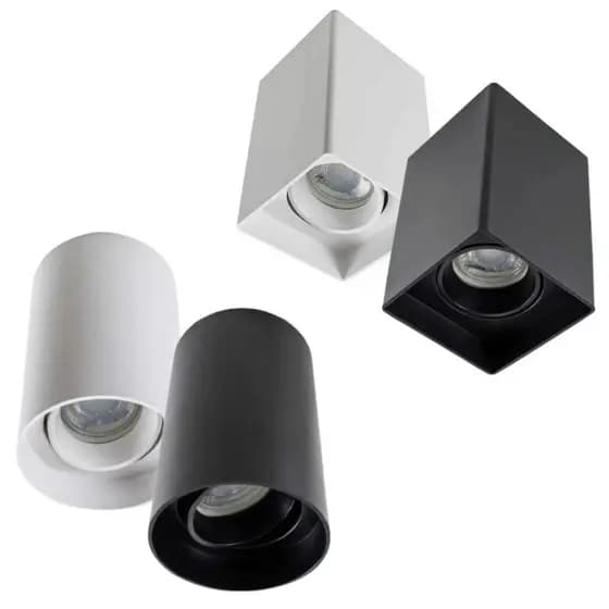 Spot Led Sobrepor Móvel Quadrado ou Redondo Lâmpada Dicroica Gu10 Mr16 Preto ou Branco