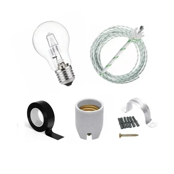 Kit Iluminação para Churrasqueira Lâmpada 100w + Fio para Alta Temperatura + Bocal Louça + Fita isolante