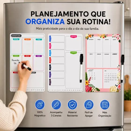 Planner Organizador Lembrete Mensal Semanal Planejamento Magnetico Ima Geladeira Multiuso Universal