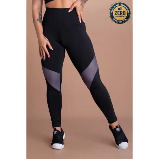 Calça Legging Fitness Feminina Cintura Alta Detalhe Tela Perna Academia Treino DRB Modas