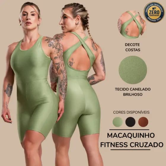 Macaquinho Macacão Canelado Brilhoso Academia Fitness Cruzado Alça Costas Feminino Com Brilho DRB Modas