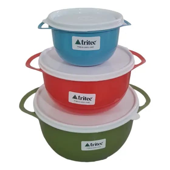 Kit 3 Bacias C/ Tampa Multiuso 1,2 L, 2.2 L E 500 Ml Tritec