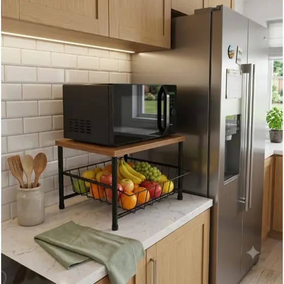 Fruteira de Bancada Mesa em Aço Reforçado Ideal Para Microondas e Forninho 40x30cm Tampo MDF