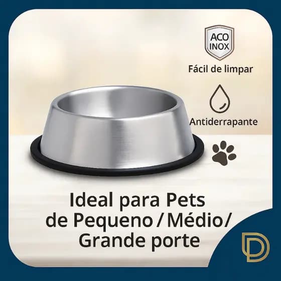 Comedouro Bebedouro Inox Pet Cães Gatos Tigela Antiderrapante Base Borracha 250ml 370ml 540ml 1L