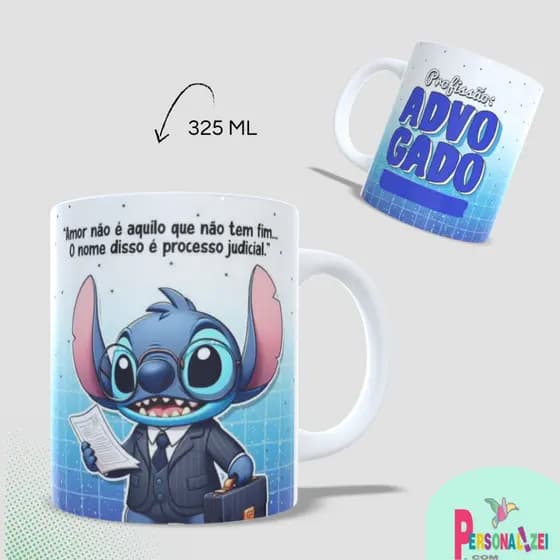 Caneca Personalizada Profissões Stitch Advogado Xícara Personalizada Stitch Caneca para Café